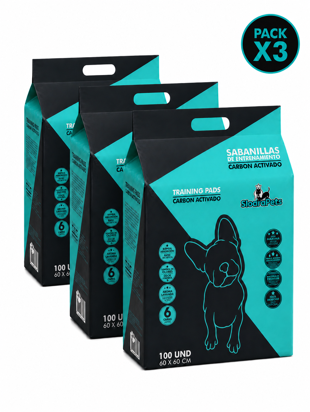 Sabanillas CarboPro carbon activado para
perros control de olores 60x60cm  300 sabanillas
