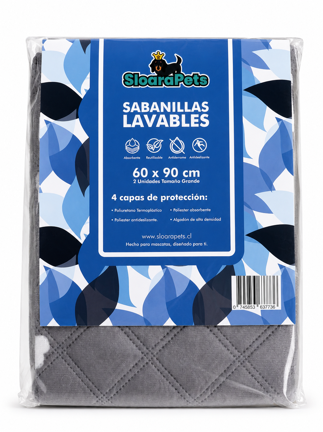 Sabanilla lavable reutilizable EcoPad XL para
perros color azul y gris Sloarapets 