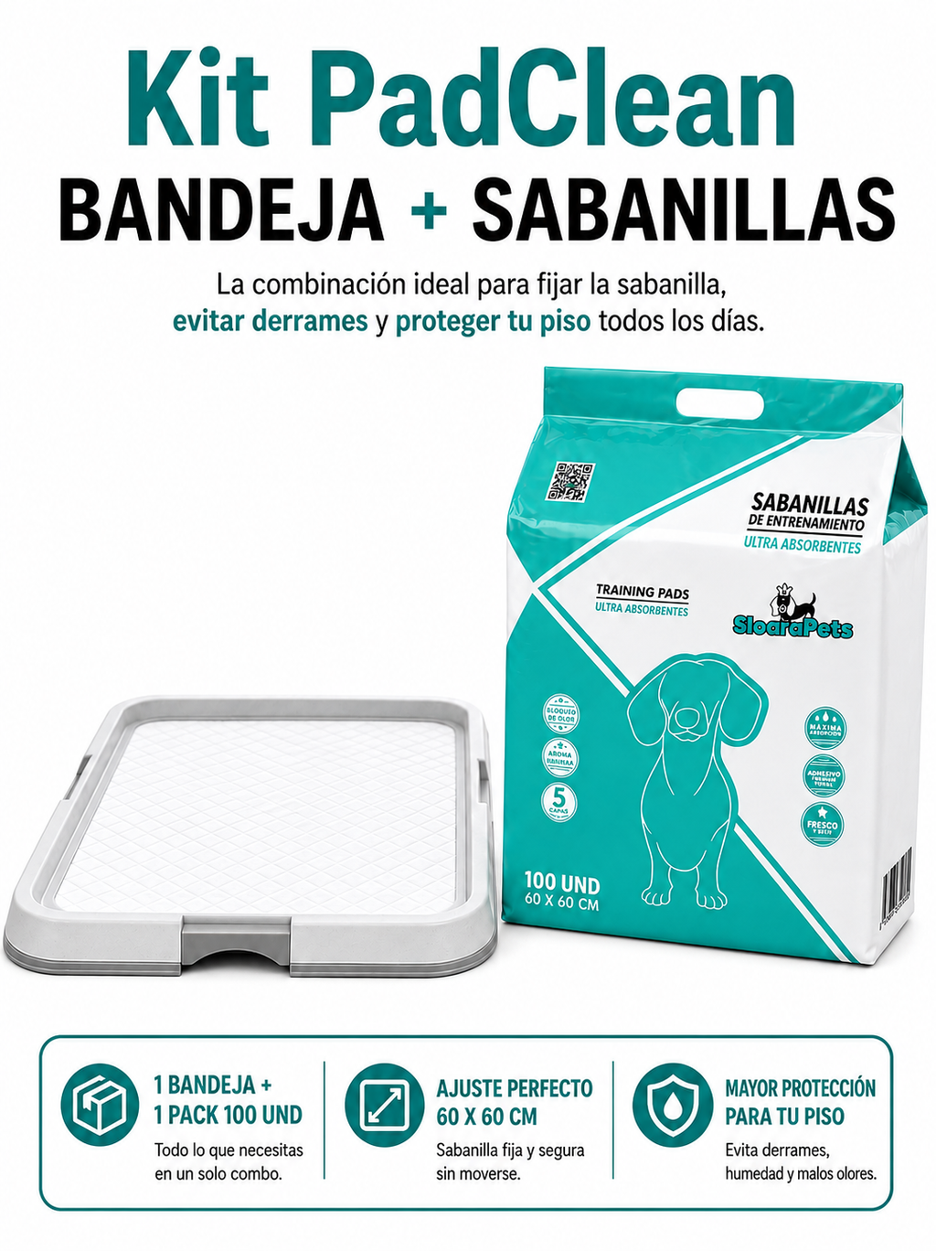 Kit PadClean | Bandeja + 100 sabanillas para perros — Sloarapets