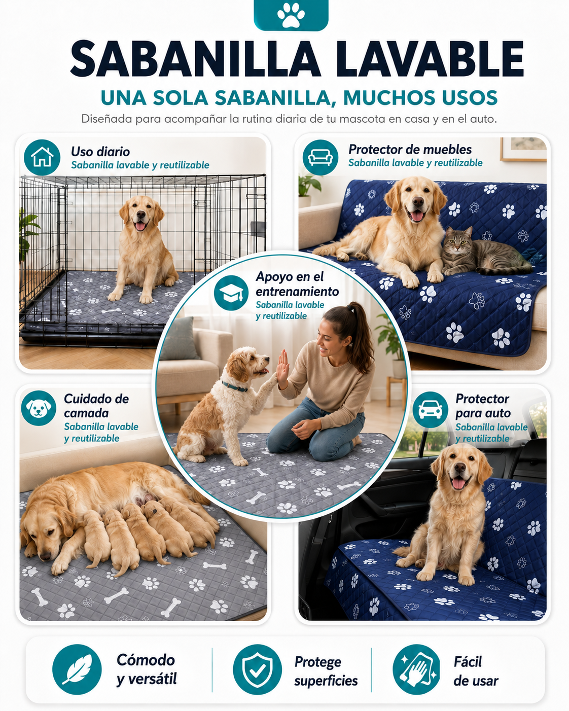 EcoPad 60 — Pack 2 und | Sabanilla lavable reutilizable 60x60cm — Sloarapets